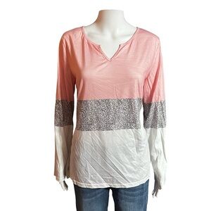 #1 Colorblock Peach, Gray & White Long Sleeve Top